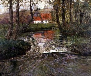 Gebouw aan de rivier door Fritz Thaulow