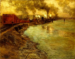 Goederentrein, schemering door Frits Thaulow