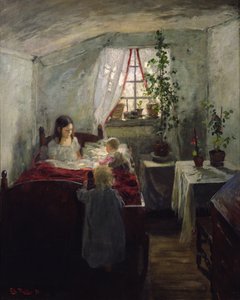 Interieur met kinderen door Fritz Thaulow