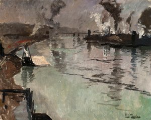 Rookpluimen langs de Rivier door Frits Thaulow