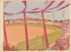 De Waseda-Keio Universiteit Wedstrijd, Meiji Honkbalstadion door Fukazawa Sakuichi