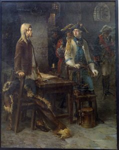 Tsaar Peter III bezoekt Ivan VI (1740-1764) opgesloten in de vesting van Shlisselburg in 1762. door Fyodor Jemelyanovich Burov