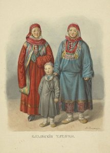Kazan Tataarse Vrouwen, illustratie uit de serie Kleding van de Russische Staat, 1869