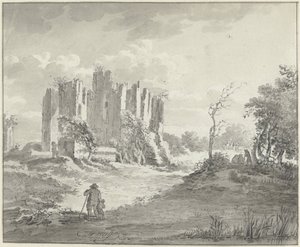Landschap met bouwval en enige boeren door G.F. Buijs (possibly)