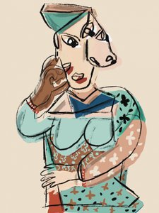 Portret van een vrouw in kubistische stijl door GIovanna Gil Alves