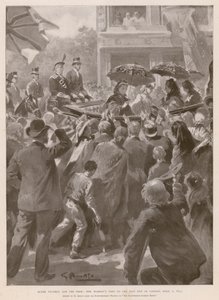 Koningin Victoria en de armen: de koningin bezoekt East End van Londen, 2 april 1873 door G.S. (after) Amato