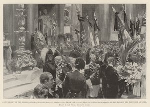 Jaarlijkse Herdenking van de Moord op Koning Humbert, Afvaardigingen uit de Italiaanse Provincies leggen Kransen op het Graf in het Pantheon in Rome