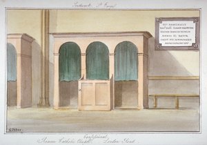 De biechtstoel in de rooms-katholieke kapel aan London Road, Southwark, Londen, 1825