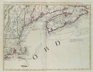 Acadië, de Provincies Sagadahoc en Maine, New Hampshire, Rhode Island en deel van Massachusetts en Connecticut, gravure door G. Zuliani uit Tome I van de "Nieuwste Atlas" gepubliceerd in Venetië in 1778 door Antonio Zatta, Privécollectie