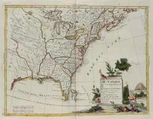 Canada, de Engelse koloniën met Louisiana en Florida, gravure door G. Zuliani uit Tome I van de Nieuwste Atlas gepubliceerd in Venetië in 1778 door Antonio Zatta, Privécollectie door G. Zuliani