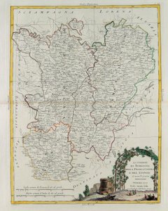 Gouvernances van Bourgogne, Franca Contea en Lyon, gravure door G. Zuliani uit Tome I van de Nieuwste Atlas gepubliceerd in Venetië in 1777 door Antonio Zatta, Privécollectie door G. Zuliani