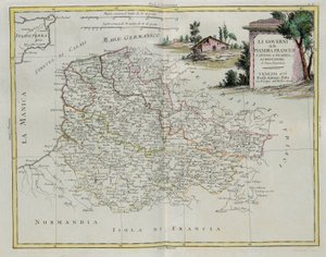 Gouvernances van Frans Vlaanderen, Artois, Picardië en Boulonois, gravure door G. Zuliani uit Tome I van de Nieuwste Atlas gepubliceerd in Venetië in 1776 door Antonio Zatta, Privécollectie door G. Zuliani