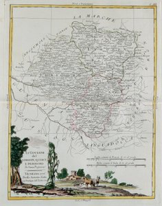 Gouvernances van Limosin, Quercy en Perigord, gravure door G. Zuliani uit Tome I van de Nieuwste Atlas gepubliceerd in Venetië in 1776 door Antonio Zatta, Privécollectie door G. Zuliani