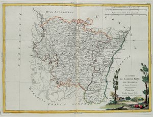 Besturen van Lotharingen, Barr en Elzas, gravure door G. Zuliani uit Tome I van de "Nieuwste Atlas" gepubliceerd in Venetië door Antonio Zatta, Privécollectie door G. Zuliani