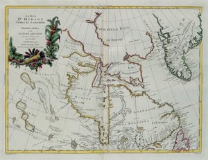 Hudson Bay, Land van Labrador en Groenland met de aangrenzende eilanden, gravure door G. Zuliani uit Tome I van de "Nieuwste Atlas" gepubliceerd in Venetië in 1778 door Antonio Zatta, Privécollectie door G. Zuliani