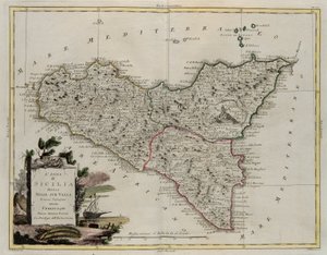 Eiland Sicilië, verdeeld in zijn valleien, gravure door G. Zuliani uit Tome II van de Nieuwste Atlas gepubliceerd in Venetië in 1782 door Antonio Zatta, Privécollectie door G. Zuliani