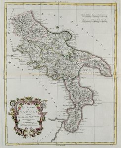 Koninkrijk Napels verdeeld in zijn provincies, gravure door G. Zuliani uit Tome II van de "Nieuwste Atlas" gepubliceerd in Venetië in 1781 door Antonio Zatta, Privécollectie door G. Zuliani