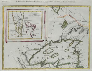Land van de Ottawa en Kilistine Indianen rond Lake Superior en een supplement van oostelijk Florida, gravure door G. Zuliani uit Tome I van de "Nieuwste Atlas" gepubliceerd in Venetië in 1778 door Antonio Zatta, Privécollectie door G. Zuliani