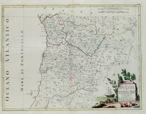 Portugal, dat zijn de provincies Entre Douro, Minho, Traz-os-Montes en Beir, gravure door G. Zuliani uit Tome I van de Nieuwste Atlas gepubliceerd in Venetië in 1776 door Antonio Zatta, Privécollectie door G. Zuliani