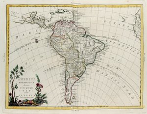 Zuid-Amerika verdeeld in zijn belangrijkste Staten, gravure door G. Zuliani uit Tome IV van de "Nieuwste Atlas" gepubliceerd in Venetië door Antonio Zatta, Privécollectie door G. Zuliani