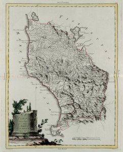 Territorium van Pisa, gravure door G. Zuliani uit Tome II van de "Nieuwste Atlas" gepubliceerd in Venetië in 1783 door Antonio Zatta, privécollectie door G. Zuliani