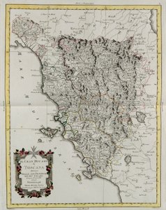 Het Groothertogdom Toscane verdeeld in zijn provincies, gravure door G. Zuliani uit Tome II van de "Nieuwste Atlas" gepubliceerd in Venetië in 1783 door Antonio Zatta, Privécollectie door G. Zuliani