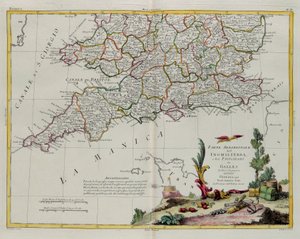 Het zuidelijke deel van Engeland en het prinsdom Wales, gravure door G. Zuliani uit Tome I van de Nieuwste Atlas gepubliceerd in Venetië in 1778 door Antonio Zatta, Privécollectie door G. Zuliani