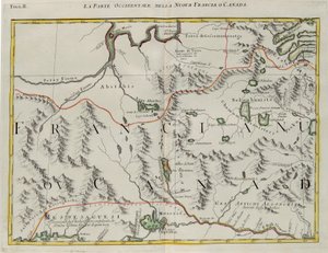 Het westelijke deel van Nieuw-Frankrijk of Canada, gravure door G. Zuliani uit Tome I van de "Nieuwste Atlas" gepubliceerd in Venetië in 1778 door Antonio Zatta, Privécollectie