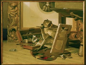 Kritiker, schilderij van Gabriel von Max door Gabriel Cornelius Ritter von Max