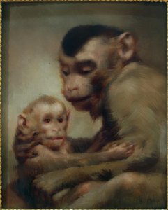Moeder met kind (apen) door Gabriel Cornelius Ritter von Max