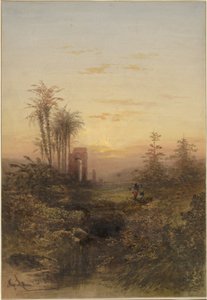 Zonsondergang in een Oriëntaals Landschap door Gabriel Hippolyte Lebas
