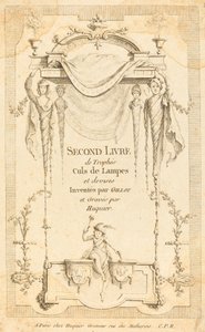 Tweede Boek van Trofeeën Culs de Lampes en Deviezen: Titelpagina door Gabriel Huquier after Claude Gillot
