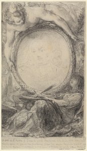 Allegorisch Kader met een Genius en een Gesluierde Vrouw die Schrijft door Gabriel Jacques de Saint Aubin
