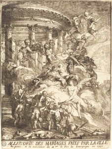 Allegorie van de huwelijken gesloten door de stad Parijs bij de geboorte van de Hertog van Bourgondië door Gabriel Jacques de Saint Aubin