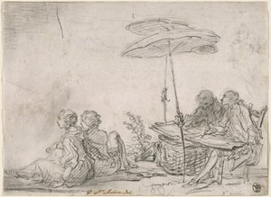 Tekenaar Buiten door Gabriel Jacques de Saint Aubin