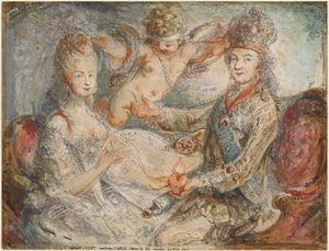 Lodewijk XVI en Marie-Antoinette gekroond door de Liefde door Gabriel Jacques de Saint Aubin