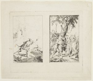 Vignetten voor de "Nieuwe reizen naar West-Indië" door de Chevalier Bossu door Gabriel Jacques de Saint Aubin