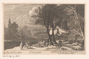 Titelprent met landschap in de maand januari door Gabriel Perelle