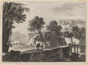 Reizigers naderen een brug door Gabriel Perelle