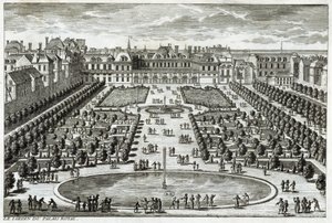 Uitzicht op het Parc du Palais Royal in Parijs (gravure door Perelle, eind 17e eeuw) door Gabriel Perelle