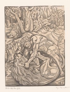 Hercules in gevecht met de Nemeïsche leeuw door Gabriel Salmon