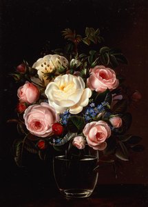 Pioenen in een vaas op een tafel door Gabriel Schachinger