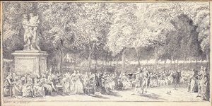 Een ontmoeting in de Tuilerieën tuinen rond een standbeeld, 1760 door Gabriel de Saint Aubin