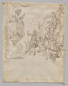 Lingeriewinkel en gesprek (verso) door Gabriel de Saint Aubin