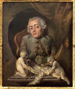 Portret van een gebochelde kunstenaar. Schilderij door Gabriel Jacques de Saint Aubin (1724-1780), olieverf op doek. Franse kunst 18e eeuw. Musée des Beaux Arts de Rouen.