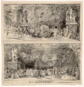 Scènes uit de Tuilerieën: de stoelen en de waterkar, 1760, geretoucheerd 1763 door Gabriel de Saint Aubin