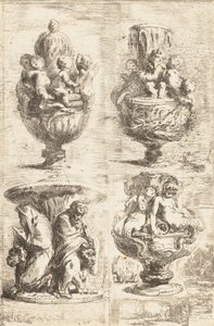 De vier vazen, 1754 door Gabriel de Saint Aubin
