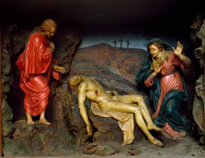 Rouw over de dood van Christus Beeldengroep van de school van Gaetano Giulio Zumbo. Eind 17e-begin 18e eeuw. Florence, Museo Nazionale del Bargello