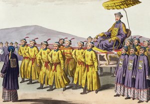 Keizer Chien Lung triomfantelijk gedragen, plaat 18 uit Le Costume Ancien et Moderne door Jules Ferrario, gepubliceerd ca. 1820-30