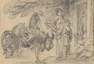 Figuren en paarden bij een deuropening door Gainsborough Dupont